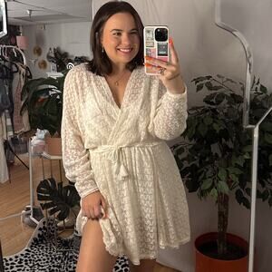 Free People Lace Sheer Long Sleeve Mini Dress Cream Size Small